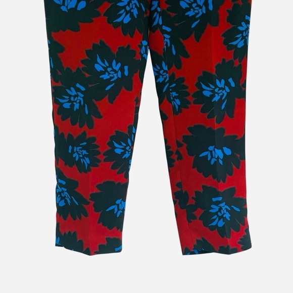 J Crew Pants Firework Floral Tapered Trouser Pants Pull On Career Red Blue sz 4 - Picture 6 of 11